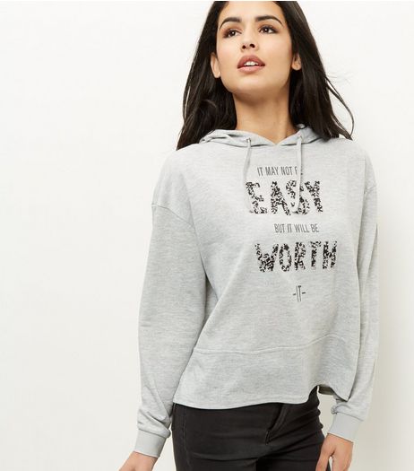 Blue Vanilla Grey Slogan Hooded Sweater | New Look