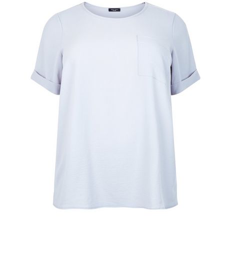 Curves Grey Roll Sleeve Boxy T-Shirt | New Look
