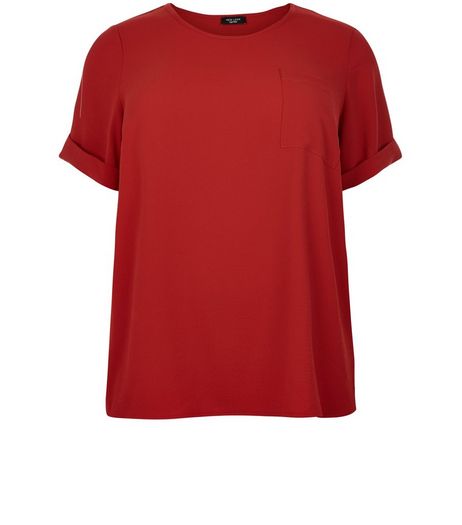 Curves Red Roll Sleeve Boxy T-Shirt | New Look