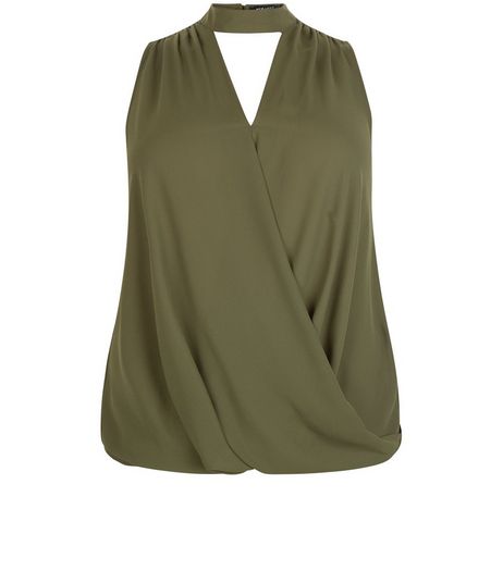 Curves Khaki Cut Out Wrap Top | New Look