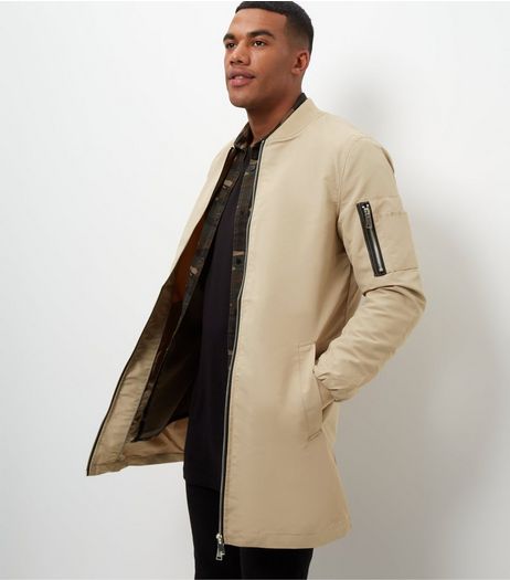 Stone Longline Bomber Jacket | New Look