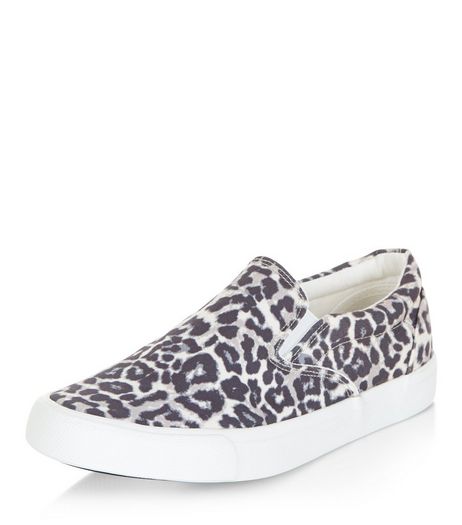 Stone Leopard Print Slip On Plimsolls | New Look