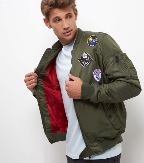 Khaki Badge Bomber Jacket | New Look