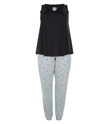 Curves Grey Panda Print Pyjama Set | New Look