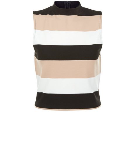 Shell Pink Stripe Funnel Neck Sleeveless Top | New Look
