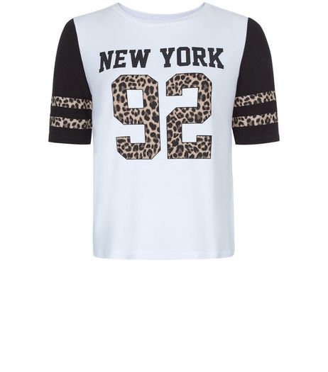 Teens White New York 92 Leopard Print T-Shirt | New Look