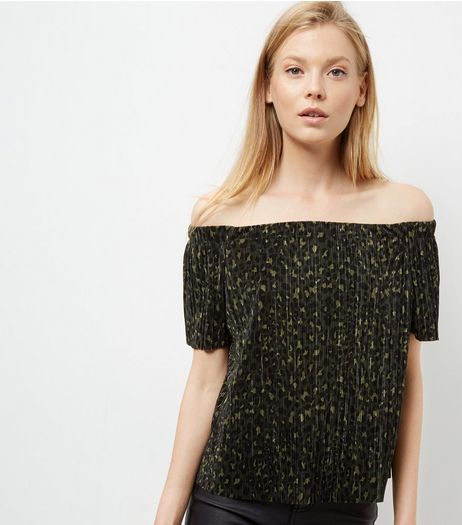 Khaki Animal Print Bardot Neck Top | New Look