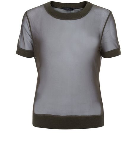 Khaki Mesh Contrast Trim T-Shirt | New Look