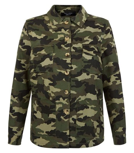 Teens Khaki Camo Print Shacket | New Look