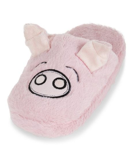 Teens Pink Faux Fur Pig Slippers | New Look