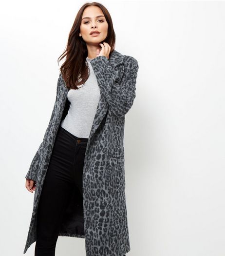 Tall Grey Animal Print Longline Coat | New Look