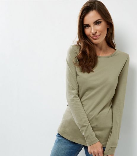 Tall Khaki Long Sleeve Crew Neck T-shirt | New Look