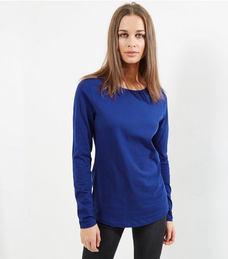 Tall Blue Long Sleeve Crew Neck T-Shirt | New Look
