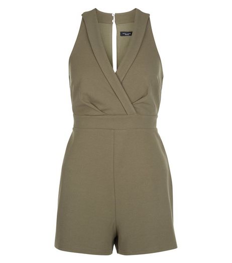 Petite Khaki V Neck Wrap Playsuit | New Look