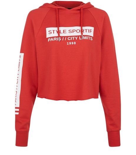 Red Style Sportif Cropped Hoodie | New Look