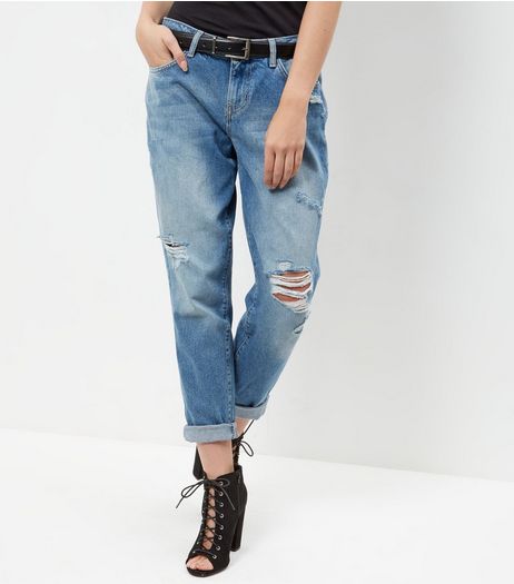 Blue Ripped Boyfriend Jeans | New Look