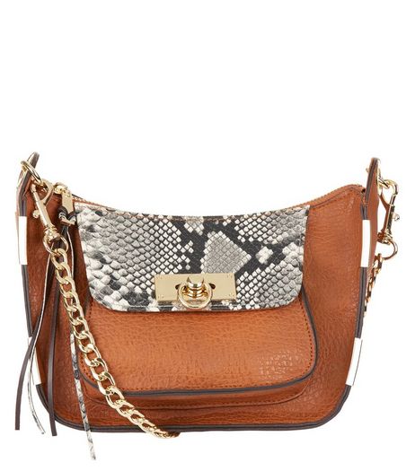 Tan Snakeskin Print Chain Shoulder Bag | New Look