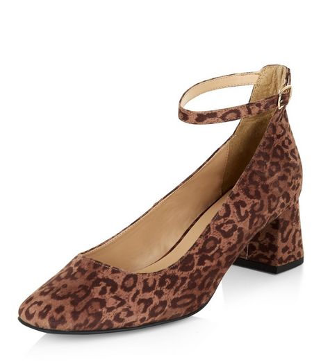 Wide Fit Stone Leopard Print Suedette Heeled Sandals | New Look