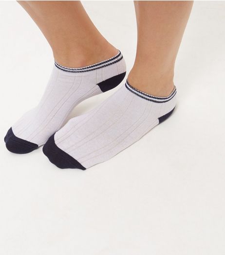 White Ribbed Contrast Trim Trainers Socks | New Look