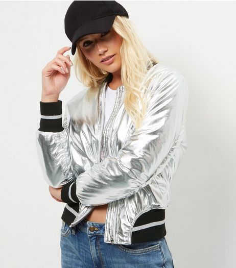 Blue Vanilla Silver Metallic Bomber Jacket | New Look