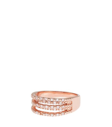 Rose Gold Cubic Zirconia Cut Out Band Ring | New Look
