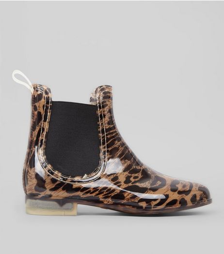 Stone Leopard Print Chelsea Wellies | New Look