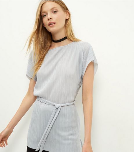 Grey Pleated Tie Waist Top | New Look