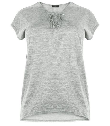 Curves Grey Fine Knit Lace Up Top | New Look