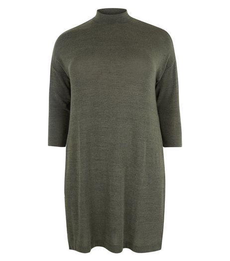 Curves Khaki Longline Funnel Neck Jumper | New Look