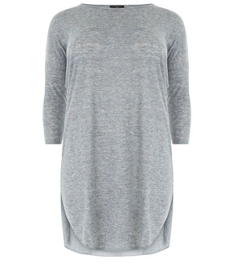 Curves Grey Chiffon Back Longline Top | New Look