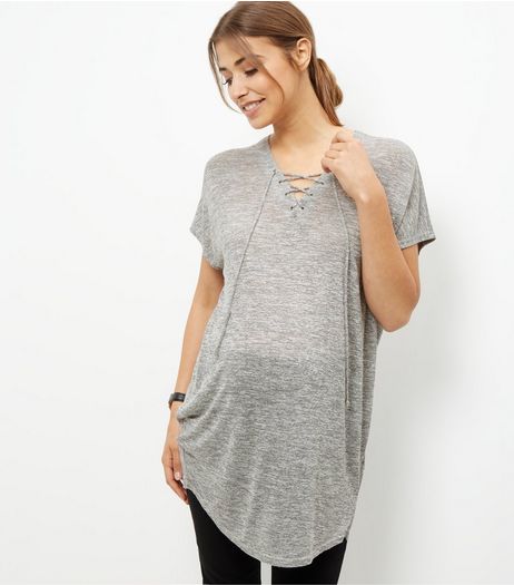 Maternity Grey Lace Up Top | New Look