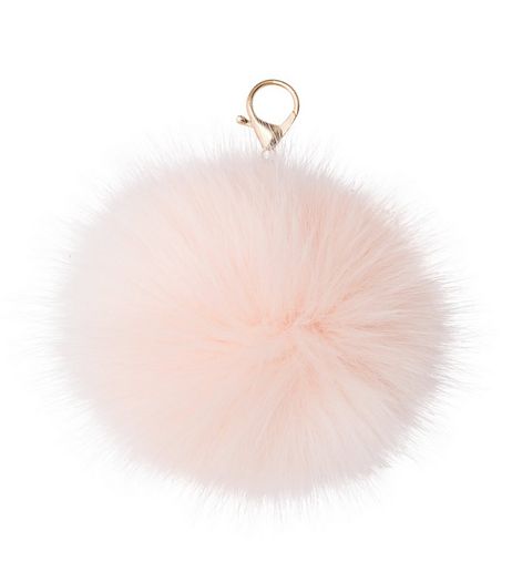 Shell Pink Faux Fur Oversized Pom Pom Keyring | New Look