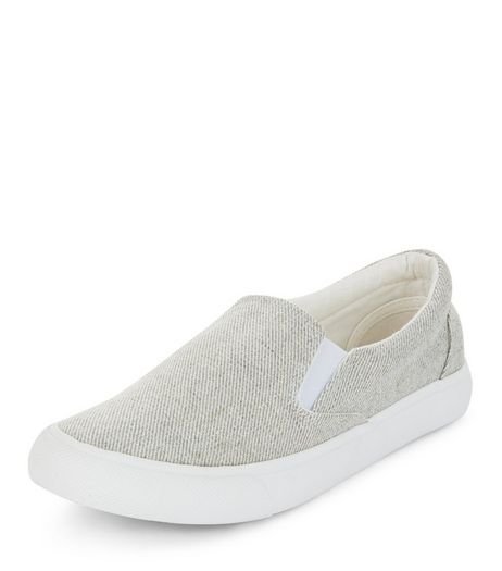 Grey Textured Slip On Plimsolls | New Look