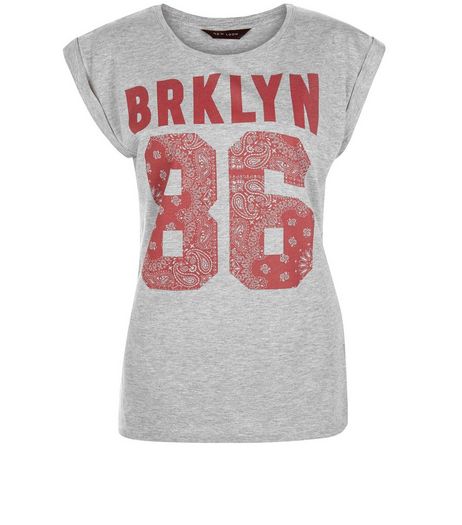 Grey Brooklyn 86 Roll Sleeve T-Shirt | New Look