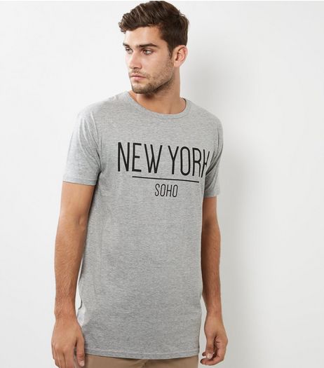 Grey New York Print Longline T-Shirt | New Look