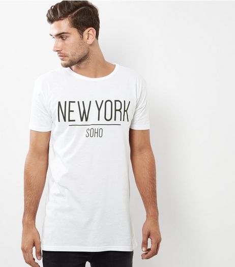 White New York Print Longline T-Shirt | New Look
