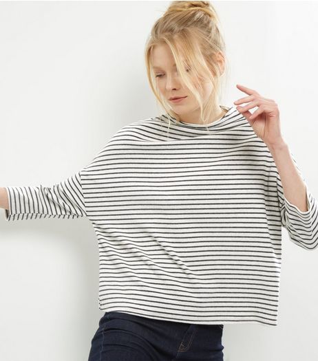Cream Stripe Batwing Sleeve Brushed Top | New Look