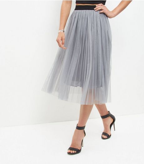 Grey Mesh Pleated Midi Skirt | New Look