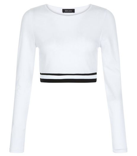 White Elasticated Hem Long Sleeve Crop Top | New Look