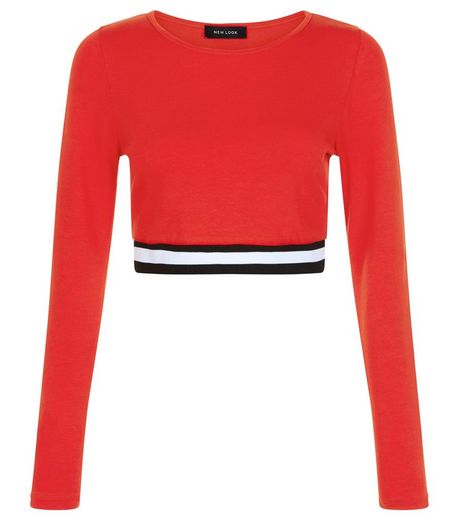 Red Elasticated Hem Long Sleeve Crop Top | New Look