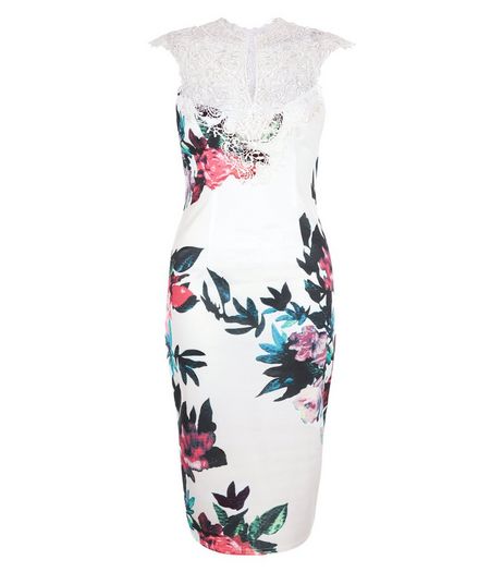 AX Paris White Floral Print Lace Trim Midi Dress | New Look