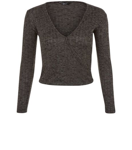 Teens Khaki Ribbed Wrap Front Top | New Look