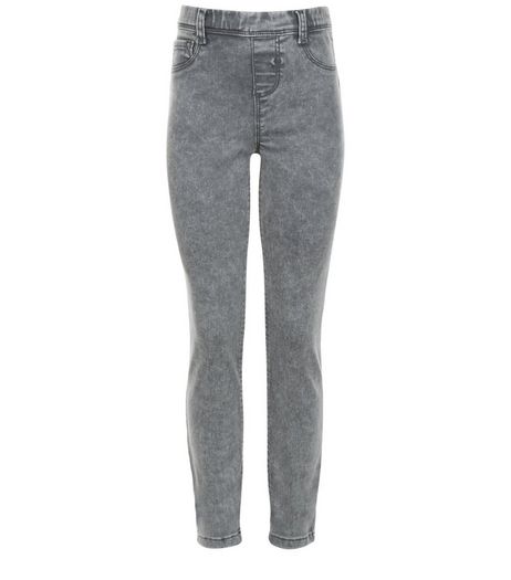 Girls Grey Acid Wash Jeggings | New Look
