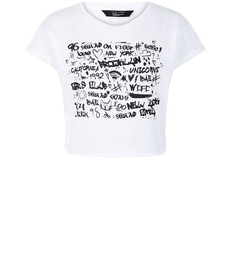 Teens White Graffiti Print Crop Top | New Look