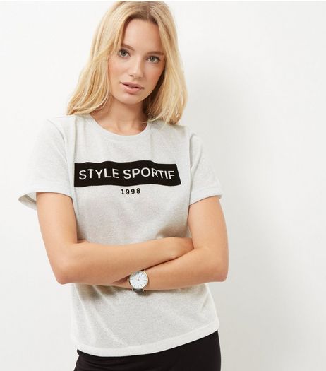 Silver Metallic Style Sportif T-Shirt | New Look