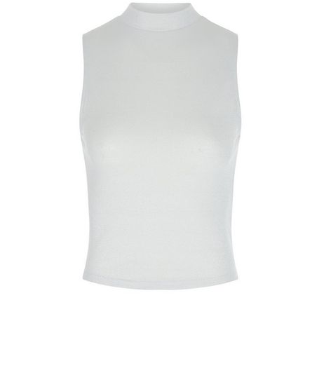 Teens Silver Metallic Ribbed Sleeveless Turtle Neck Top | New Look