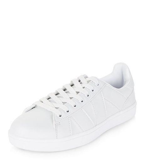 Teens White Leather-Look Plimsolls | New Look