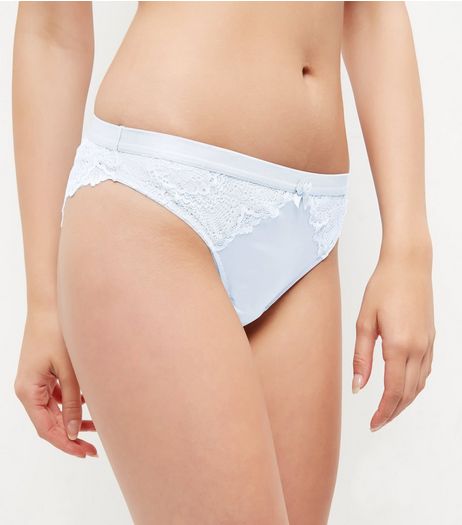 Grey Satin Lace Trim Brazilian Briefs | New Look