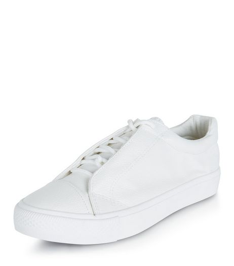 Teens White Leather-Look Lace Up Plimsolls | New Look