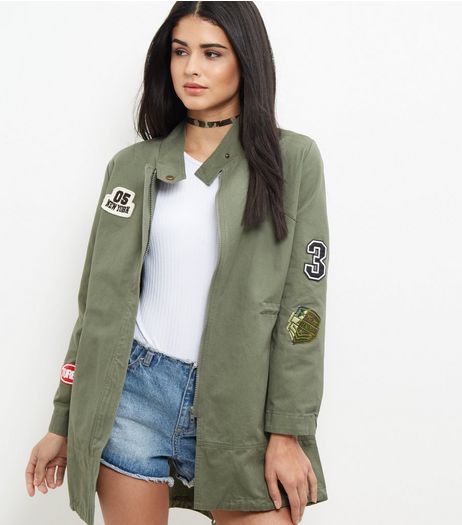 Khaki Badge Embroidered Utility Parka Jacket | New Look